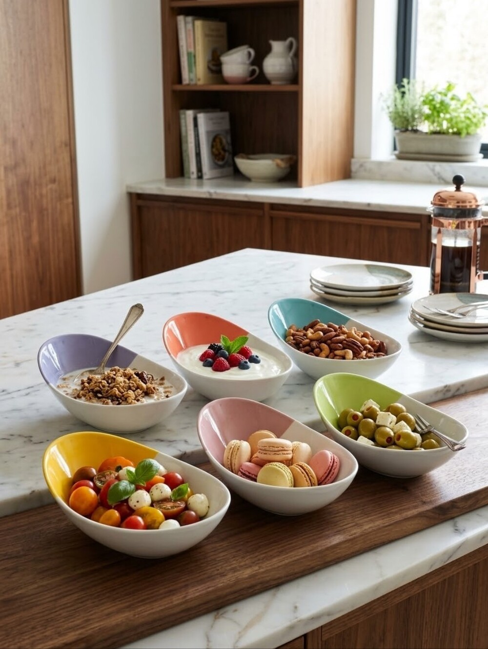 Over&back Set of 6 Multi-Color Rim Stoneware Serving Bowls Dishwasher Oven Safe